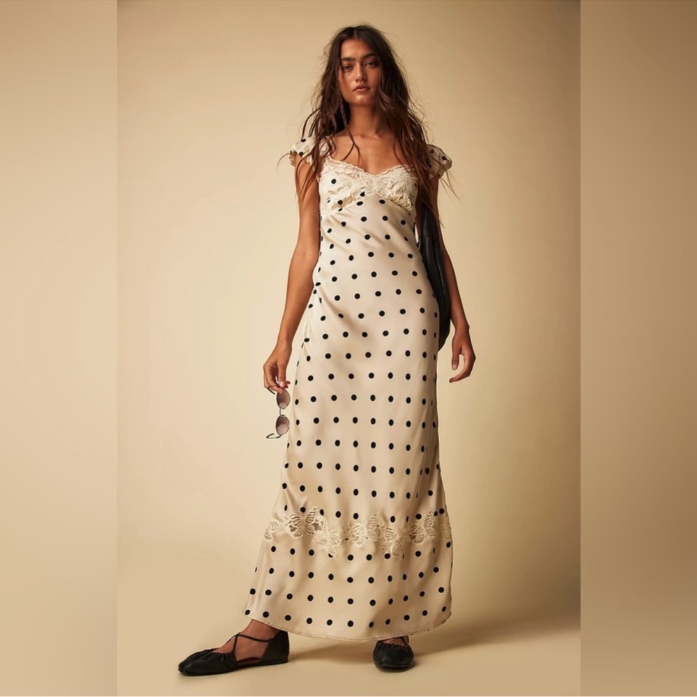 Free People Cream and Black Polka Dot Maxi Dress
